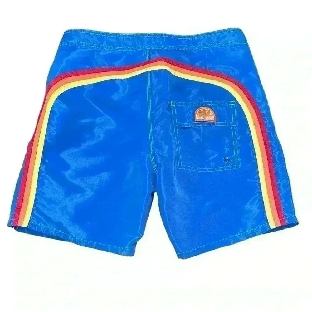 Sundek Blue  Board Shorts with Rainbow Stripes,